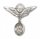 Pin Badge with Mater Dolorosa Charm and Angel with Larger Wings Badge Pin