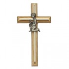 First Communion Cross Boy's in Oak and Brass - 8“H