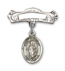 Pin Badge with St. Clement Charm and Arched Polished Engravable Badge Pin
