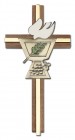 Confirmation Chalice and Dove Wall Cross in Walnut Wood with Metal Inlay 6"