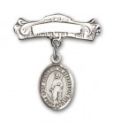Pin Badge with St. Catherine of Alexandria Charm and Arched Polished Engravable Badge Pin
