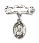 Pin Badge with St. Anselm of Canterbury Charm and Arched Polished Engravable Badge Pin