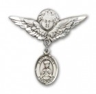 Pin Badge with St. Henry II Charm and Angel with Larger Wings Badge Pin