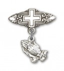 Baby Pin with Praying Hands Charm and Badge Pin with Cross
