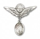 Pin Badge with St. Hildegard Von Bingen Charm and Angel with Larger Wings Badge Pin