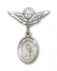 Pin Badge with St. Joan of Arc Charm and Angel with Smaller Wings Badge Pin