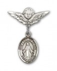 Pin Badge with Our Lady of Peace Charm and Angel with Smaller Wings Badge Pin