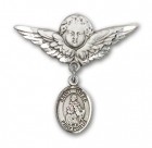 Pin Badge with St. Giles Charm and Angel with Larger Wings Badge Pin