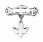 Baby Pin with Holy Spirit Charm and Arched Polished Engravable Badge Pin