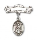 Pin Badge with St. Matilda Charm and Arched Polished Engravable Badge Pin