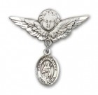 Pin Badge with St. Scholastica Charm and Angel with Larger Wings Badge Pin