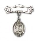 Pin Badge with St. Albert the Great Charm and Arched Polished Engravable Badge Pin