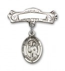 Pin Badge with St. Maurus Charm and Arched Polished Engravable Badge Pin