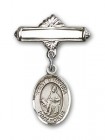 Pin Badge with St. Dymphna Charm and Polished Engravable Badge Pin