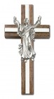 Risen Christ Wall Cross in Walnut and Metal Inlay 4“