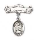 Pin Badge with St. Placidus Charm and Arched Polished Engravable Badge Pin