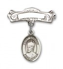 Pin Badge with St. Edward the Confessor Charm and Arched Polished Engravable Badge Pin