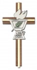 Confirmation Chalice and Dove Wall Cross in Walnut Wood with Metal Inlay 6“