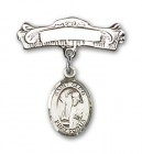 Pin Badge with St. Elmo Charm and Arched Polished Engravable Badge Pin