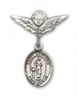 Pin Badge with St. Genesius of Rome Charm and Angel with Smaller Wings Badge Pin