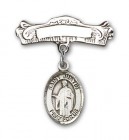 Pin Badge with St. Justin Charm and Arched Polished Engravable Badge Pin