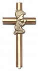 Praying Boy Cross in Walnut 6“ with Metal Inlay