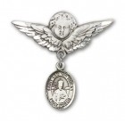 Pin Badge with St. Leo the Great Charm and Angel with Larger Wings Badge Pin