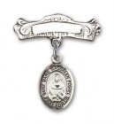 Pin Badge with Marie Magdalen Postel Charm and Arched Polished Engravable Badge Pin