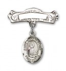 Pin Badge with St. Bonaventure Charm and Arched Polished Engravable Badge Pin
