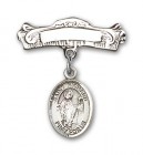 Pin Badge with St. Richard Charm and Arched Polished Engravable Badge Pin