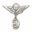 Pin Badge with St. Gerard Charm and Angel with Larger Wings Badge Pin