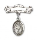 Pin Badge with St. John Baptist de la Salle Charm and Arched Polished Engravable Badge Pin