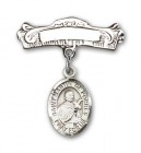 Pin Badge with St. Martin de Porres Charm and Arched Polished Engravable Badge Pin