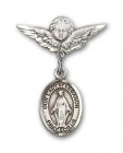 Pin Badge with Our Lady of Lebanon Charm and Angel with Smaller Wings Badge Pin