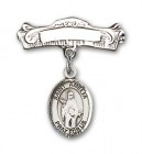 Pin Badge with St. Amelia Charm and Arched Polished Engravable Badge Pin