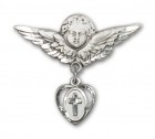 Pin Badge with Cross Charm and Angel with Larger Wings Badge Pin