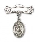 Pin Badge with St. John the Apostle Charm and Arched Polished Engravable Badge Pin