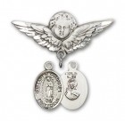 Pin Badge with Our Lady of Guadalupe Charm and Angel with Larger Wings Badge Pin