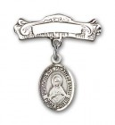 Pin Badge with Immaculate Heart of Mary Charm and Arched Polished Engravable Badge Pin