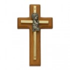 Wood &amp; Brass Praying Boy Baby Cross 4“H  
