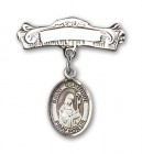 Pin Badge with St. Gertrude of Nivelles Charm and Arched Polished Engravable Badge Pin