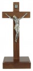 Standing Walnut Crucifix with Two-Tone Corpus 8 Inch
