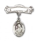 Pin Badge with St. Clare of Assisi Charm and Arched Polished Engravable Badge Pin