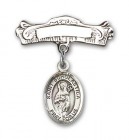 Pin Badge with St. Scholastica Charm and Arched Polished Engravable Badge Pin