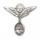 Pin Badge with Our Lady of Good Counsel Charm and Angel with Larger Wings Badge Pin