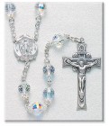 8mm Crystal Swarovski Beads Rosary in Sterling Silver with Round Miraculous Center