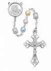Rhodium Plated Multi-Colored Pearlized Bead Rosary