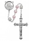 Rhodium Plated Pink and White Rosary