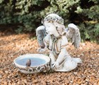 Seated Garden Angel with Solar Light Bird Bath Statue 10“
