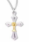 Silver Cross Pendant with Gold Chalice Centerpiece
